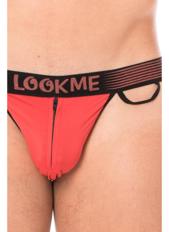 Slip rouge échancré avec zip - LM2003-61RED